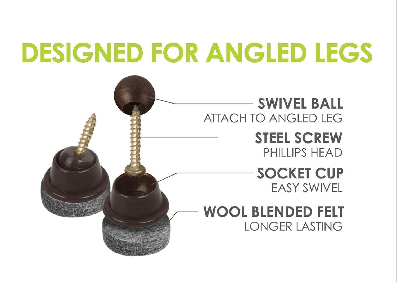 Slipstick Gorillafelt Cb259 Swivel Glide Felt Floor Protectors (16 Chair Glides) Screw On Felt Furniture Pads For Angled Chair Legs, 1 Inch Round Glides (Set of 16)