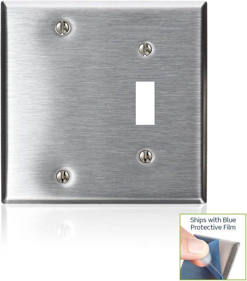 Stainless Steel 2-Gang Toggle and Blank Wallplate