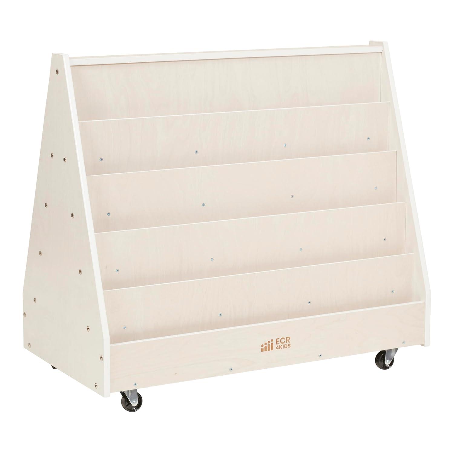 ECR4Kids Double-Sided Mobile Book Display, White Wash