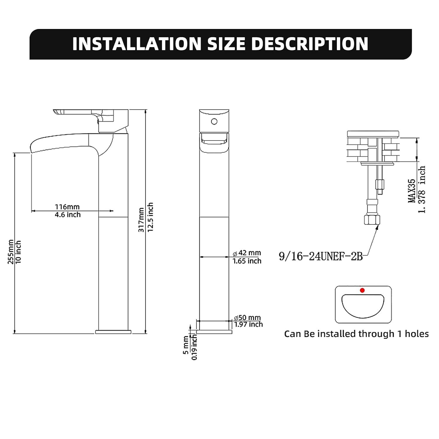 NEWATER Matte Black Tall Bathroom Vessel Sink Faucet, Single Hole Single Handle Waterfall Modern Bathroom Faucet, Vanity Faucet with Water Supply Line