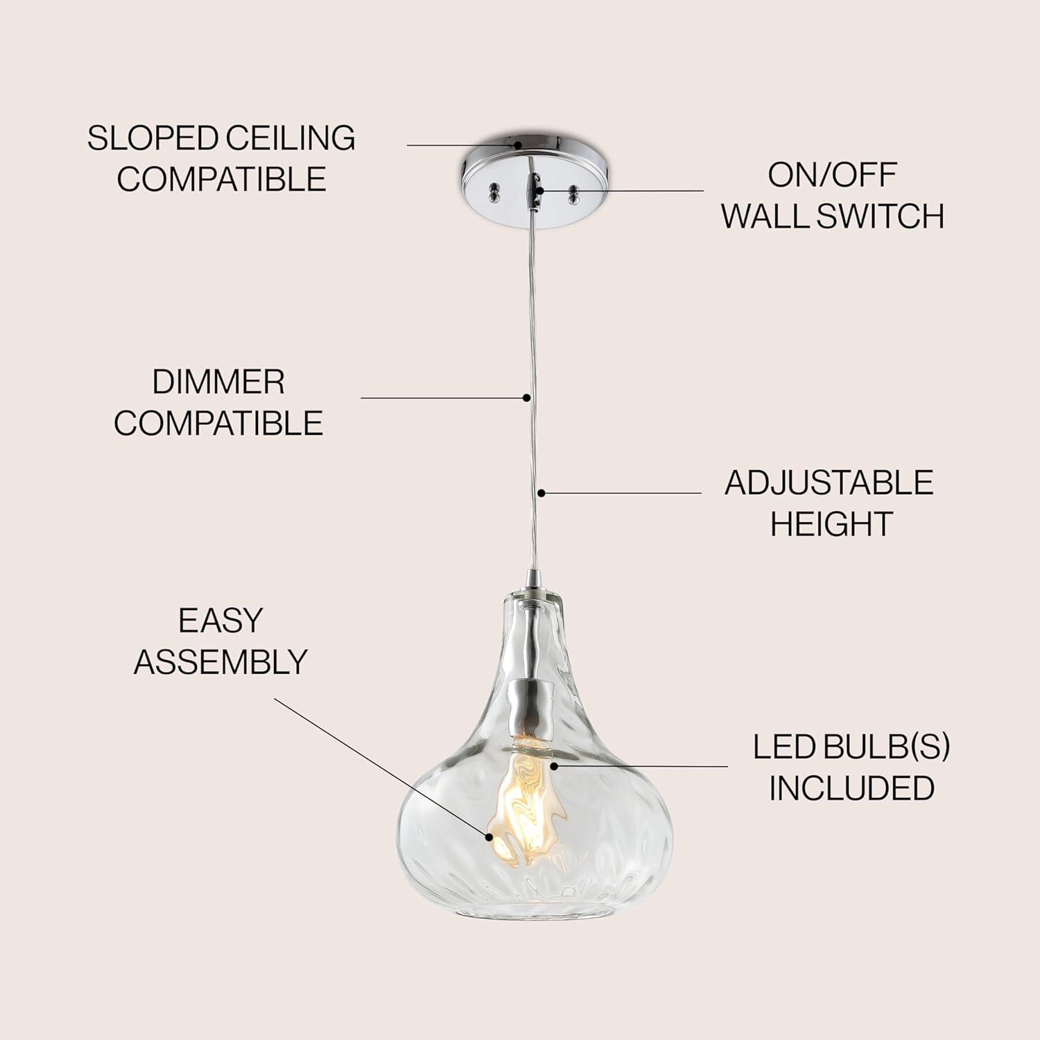 Ferano 9" Adjustable Metal/Glass LED Pendant, Chrome