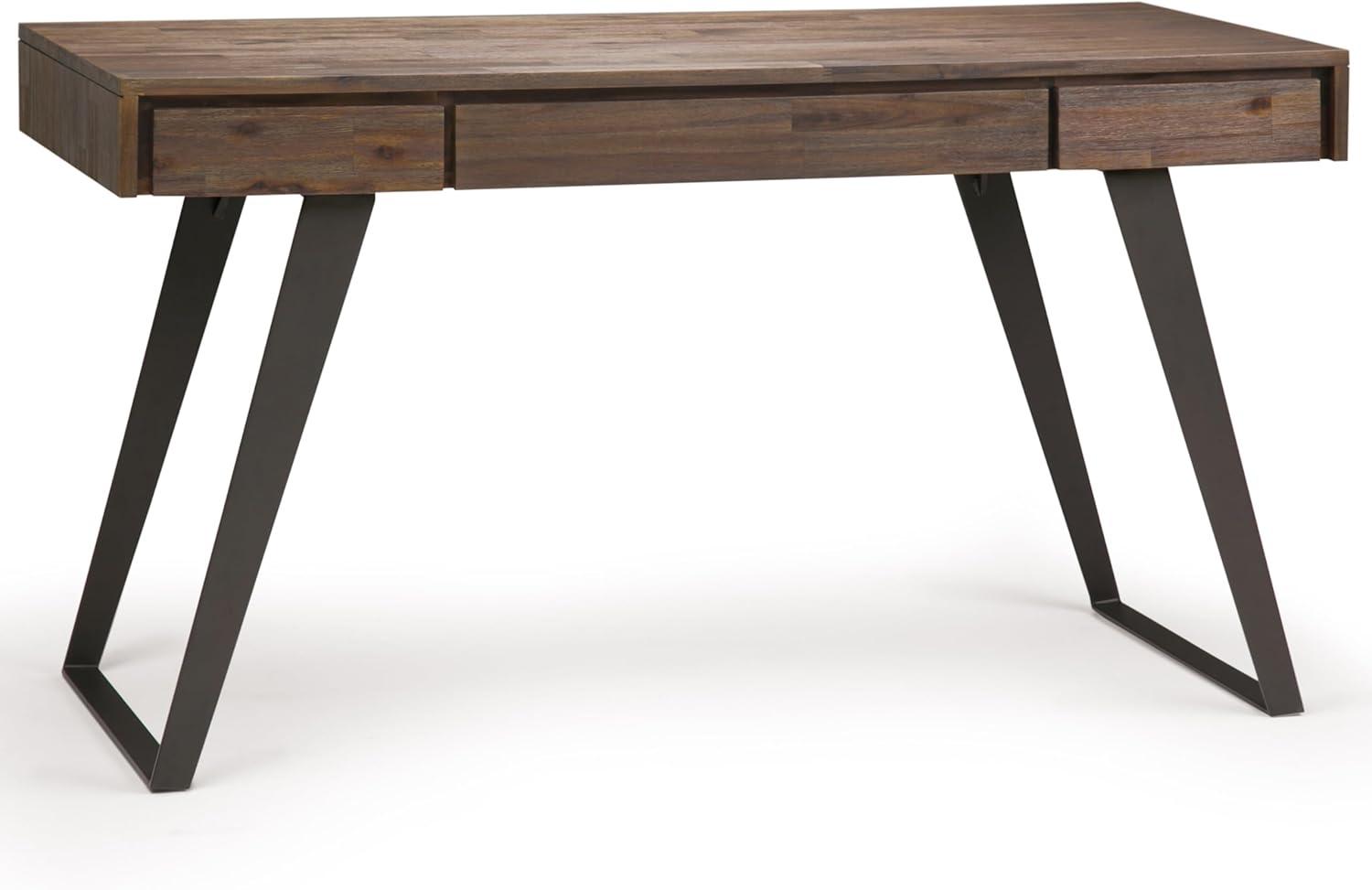 Simpli Home Lowry Solid Acacia Wood Desk, Industrial Style with Keyboard Tray and 2 Drawers