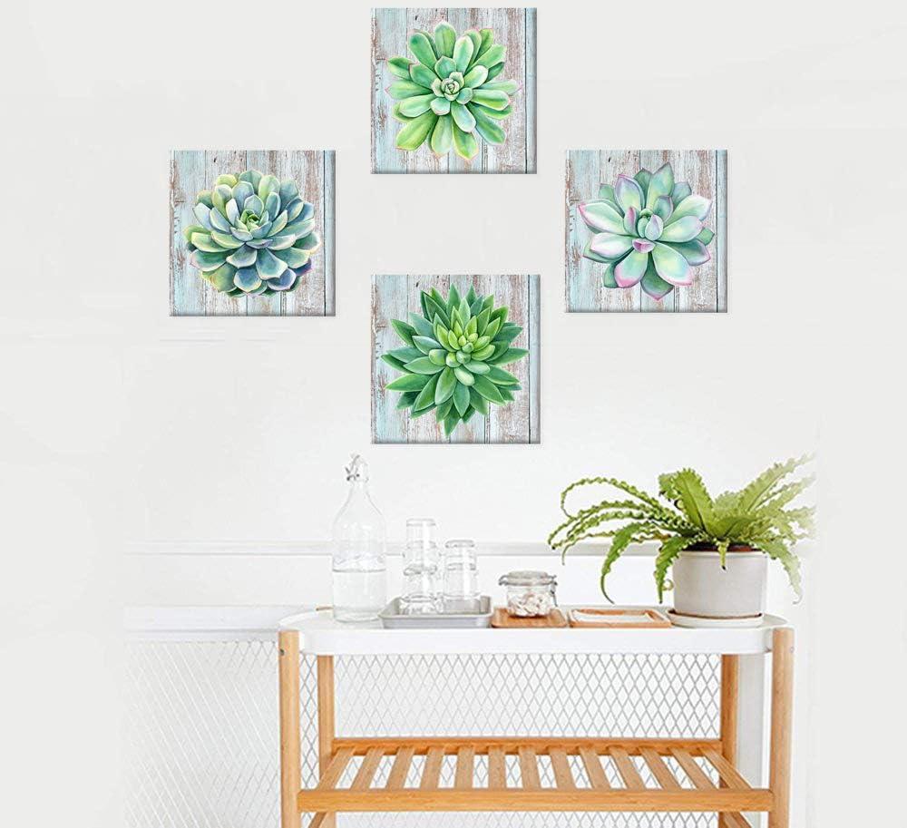 Paimuni Succulents Canvas Wall Art Watercolor Hand-Drawn Green Leaf Plants Printings Ready to Hang Wall Decor Botanical Giclee Prints 12x12inchesx4pcs