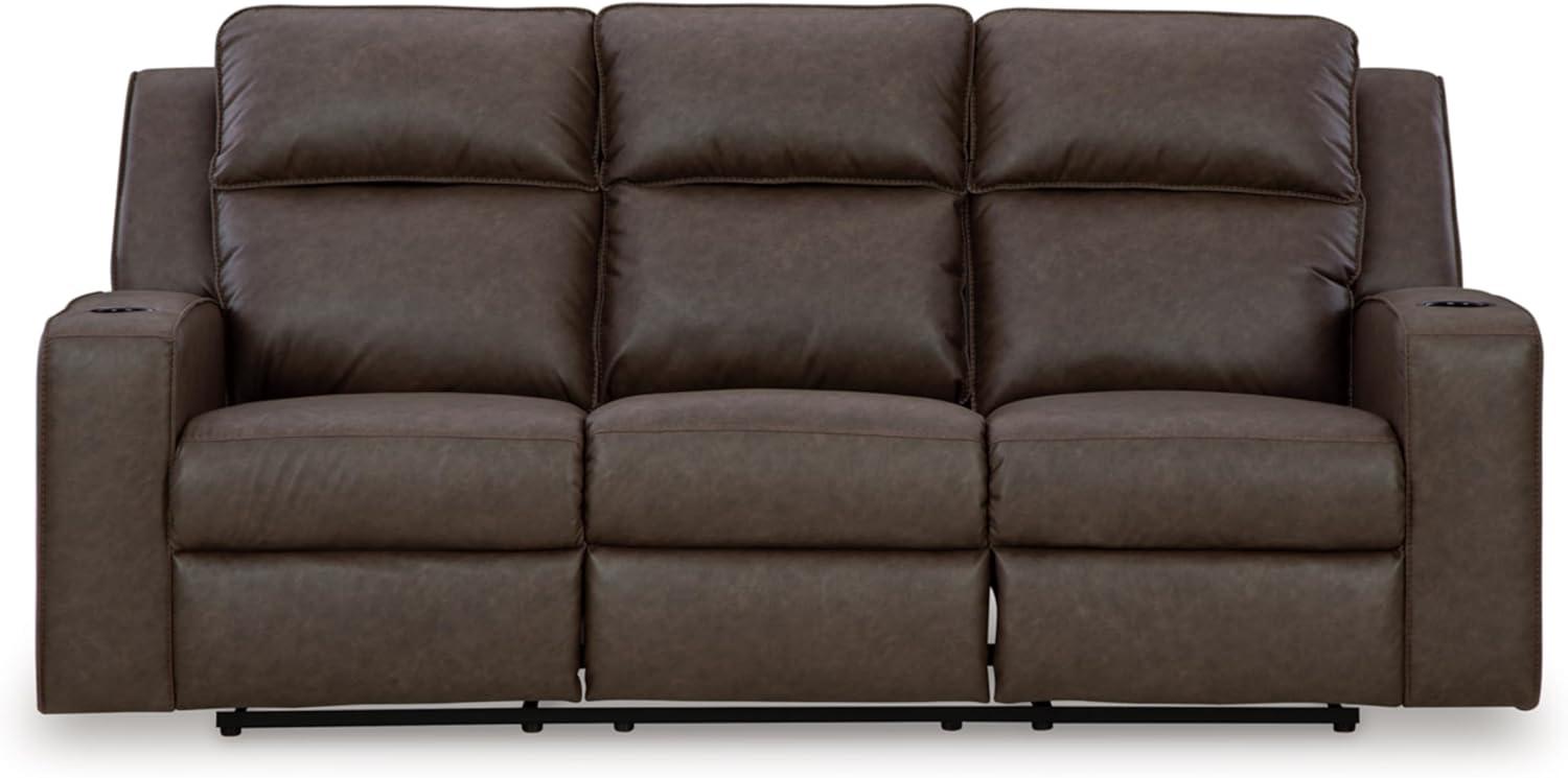 Umber Faux Leather Manual Reclining Sofa with Cup Holders