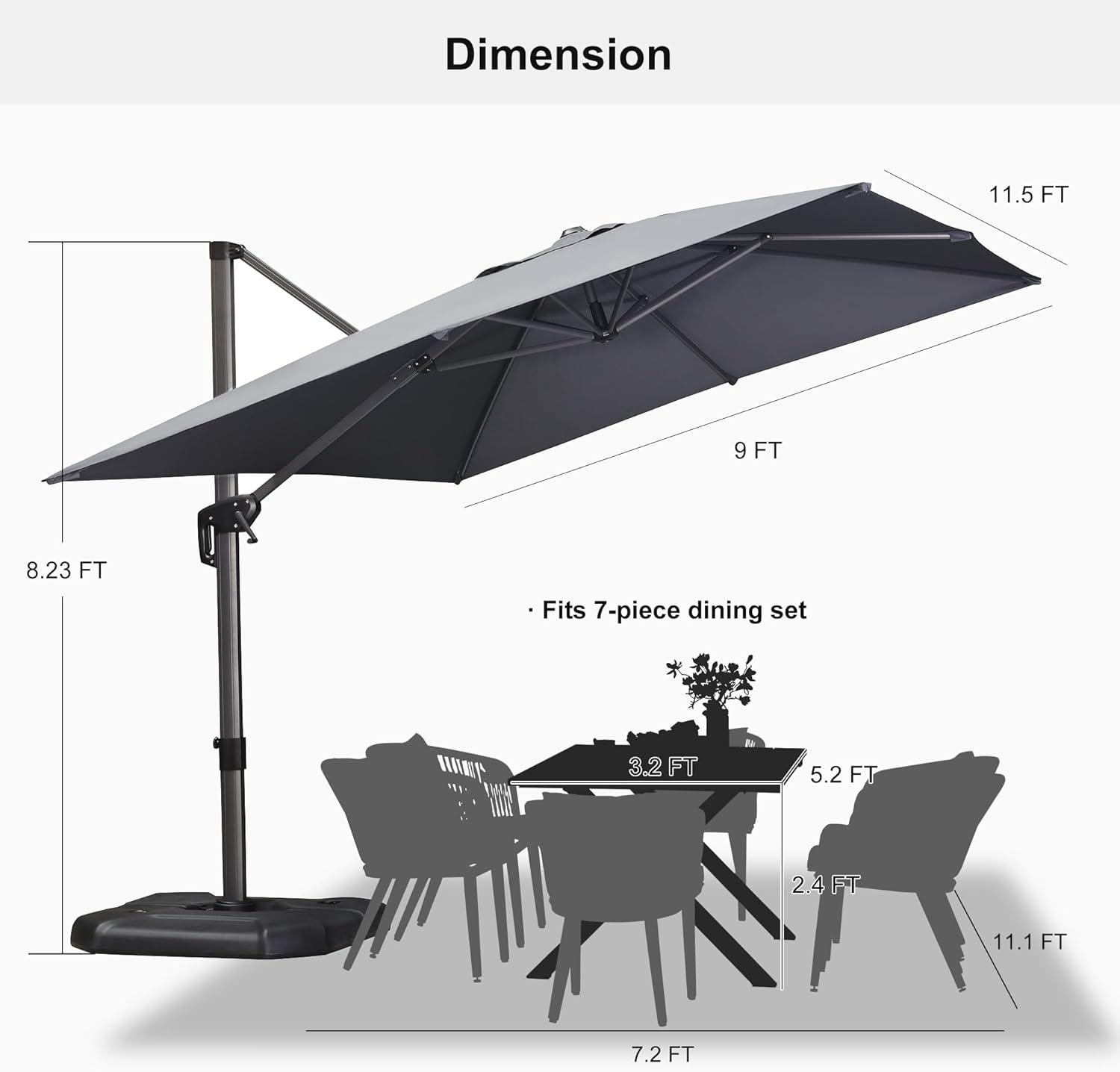 Light Gray Aluminum Cantilever Patio Umbrella with Stand