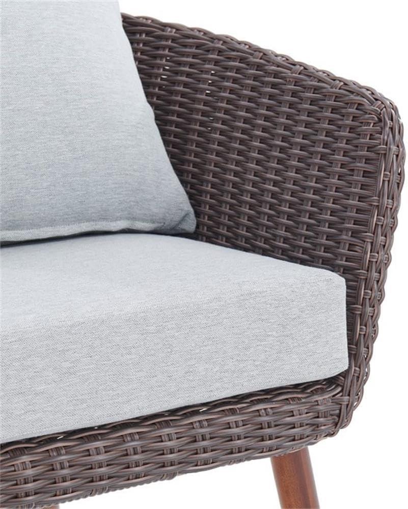 Athens All-Weather Brown Wicker Outdoor Chairs with Light Gray Cushions, Set of 2