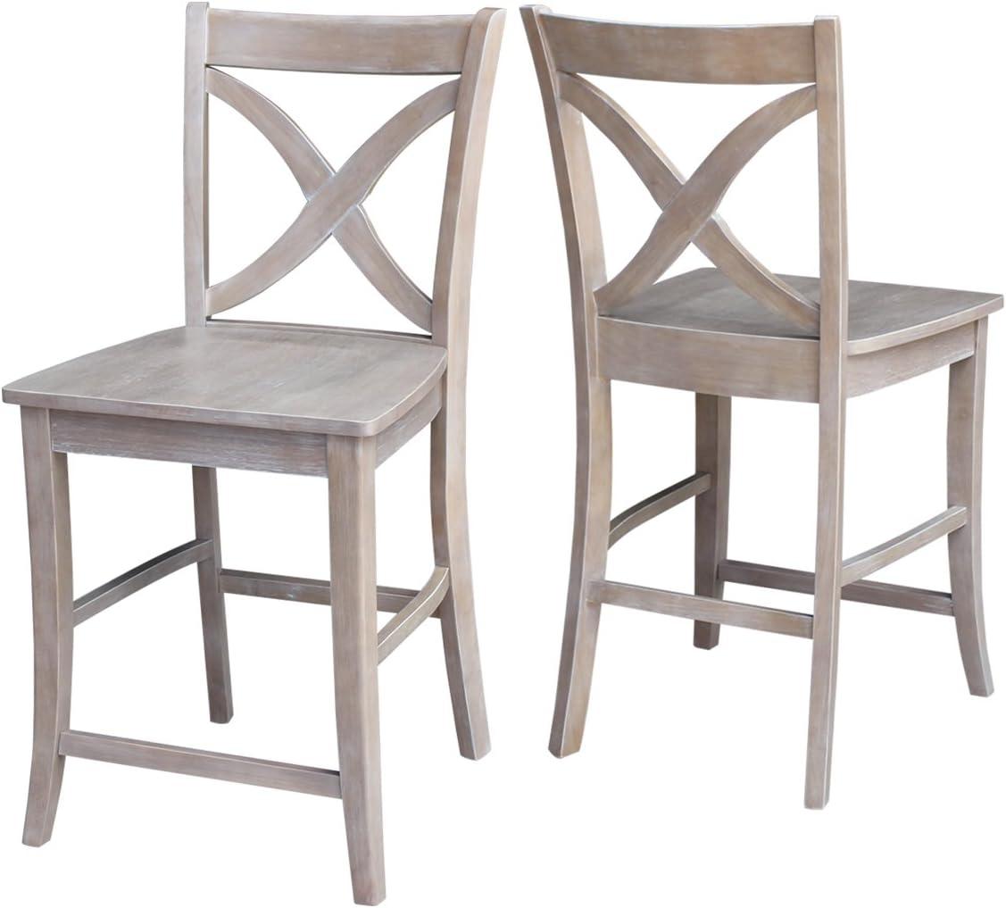 24" Vinyard Counter Height Barstool Washed Gray/Taupe - International Concepts: Solid Wood, X-Back Design