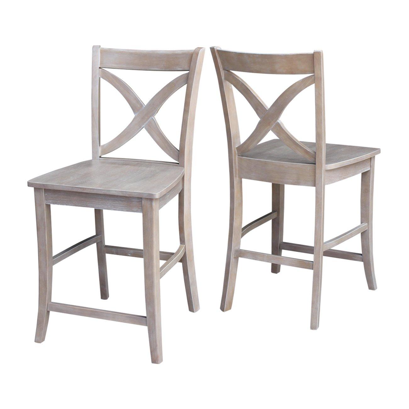 24" Vinyard Counter Height Barstool Washed Gray/Taupe - International Concepts: Solid Wood, X-Back Design