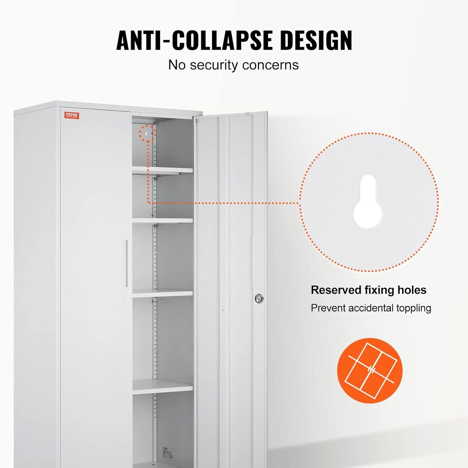 VEVOR Metal Storage Cabinet, Steel Locking Storage Cabinet with 2 Magnetic Doors and 4 Adjustable Shelves, 71'' Metal Cabinet 200 lbs Capacity per Shelf with 3 Keys, for Office, Home, Garage, Black