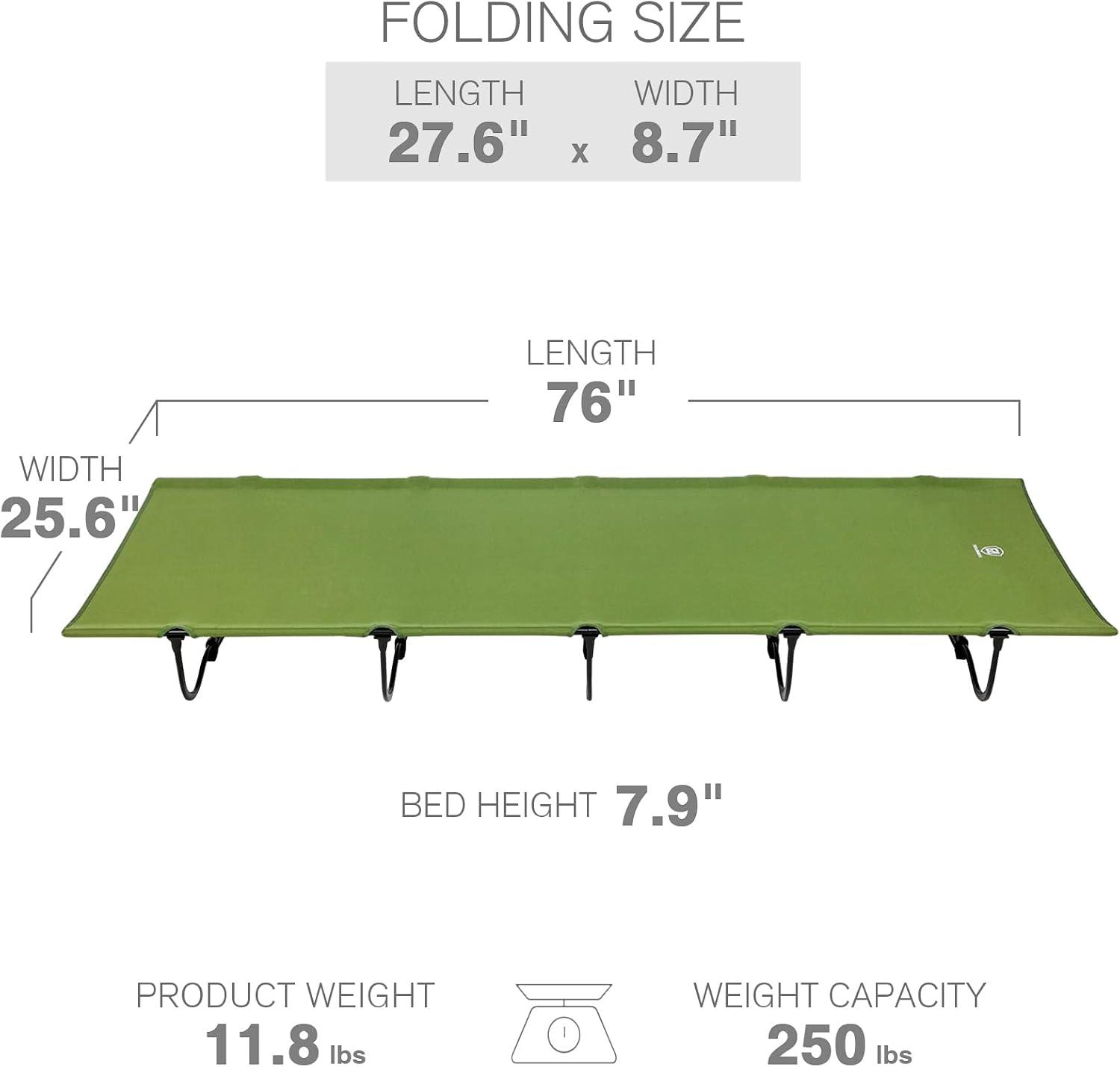 Green Heavy Duty Folding Camping Cot with Carry Bag