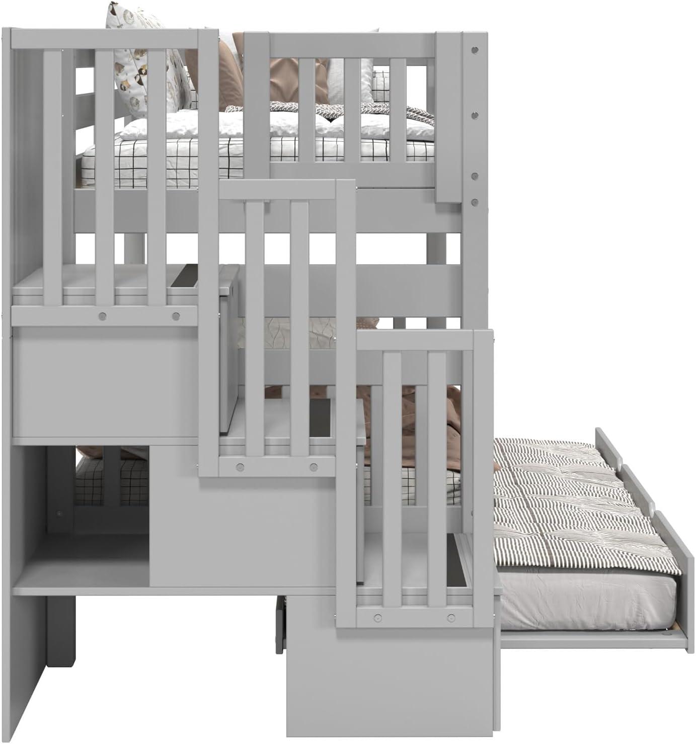 Bedz King Stairway Bunk Beds Twin over Twin with 3 Drawers in the Steps and 2 Under Bed Drawers, Dark Cherry