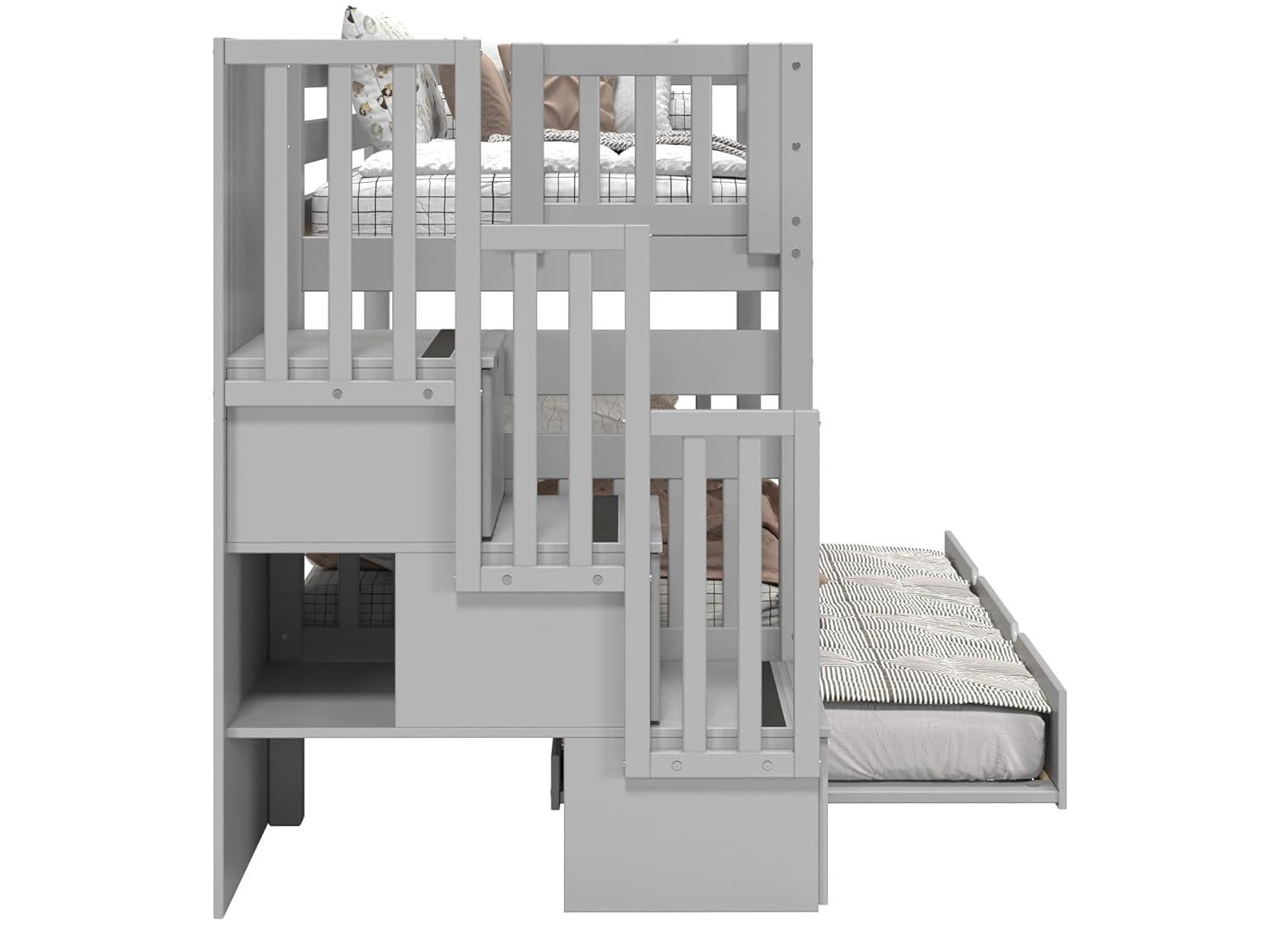 Bedz King Stairway Bunk Beds Twin over Twin with 3 Drawers in the Steps and 2 Under Bed Drawers, Dark Cherry