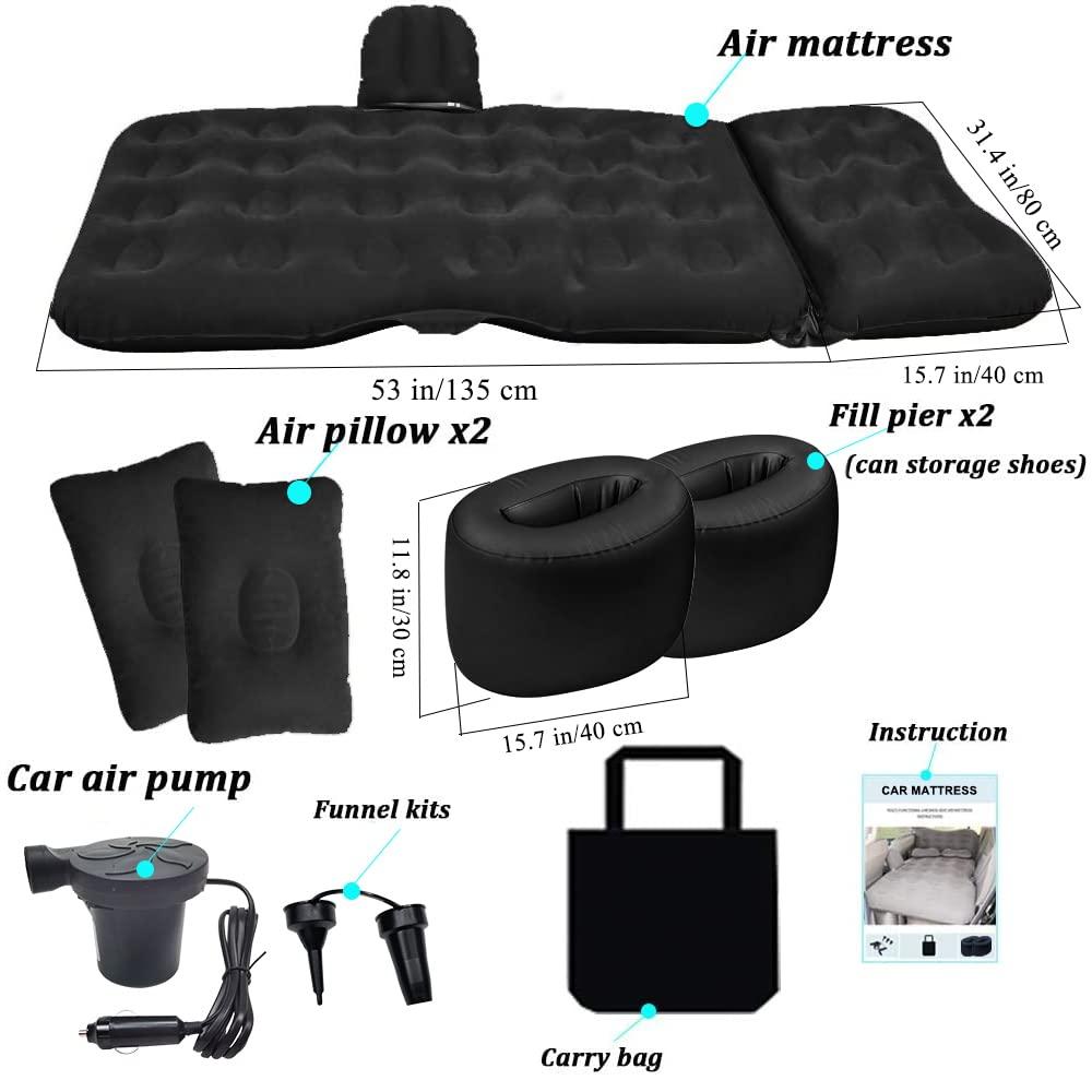 SAYGOGO Inflatable Car Air Mattress Travel Bed - Thickened Car Camping Bed Sleeping Pad with Air Pump 2 Pillows for Car Tent SUV Sedan Pickup Back Seat - Black