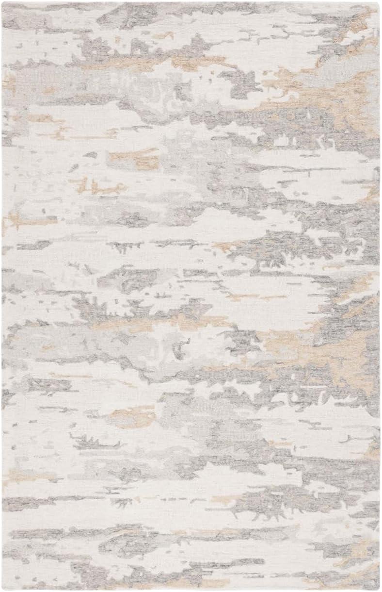 SAFAVIEH Abstract Seachlann Distressed Abstract Wool Area Rug, Ivory/Grey, 6' x 9'