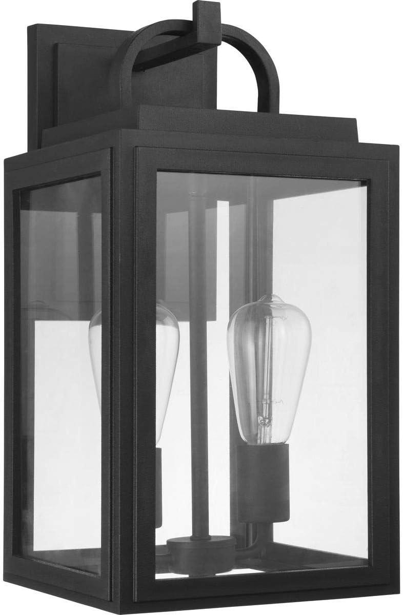 Progress Lighting Grandbury 2-Light Outdoor Hanging Lantern in Black, Clear Glass Panels, DURASHIELD Material