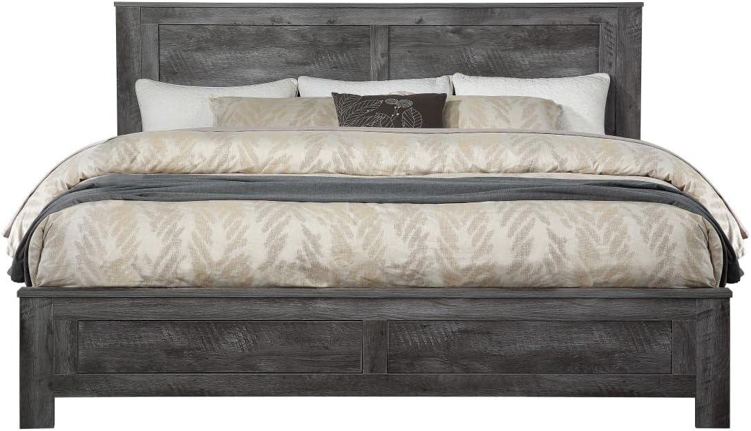 Rustic Gray Oak Pine Queen Bed with Headboard and Storage Drawer