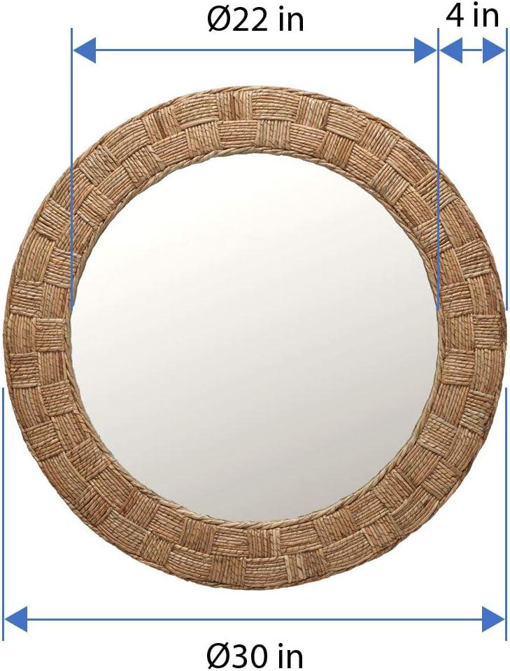 DaiZuY Round Rope Wall Mirror, Chequered, Beige/Natural