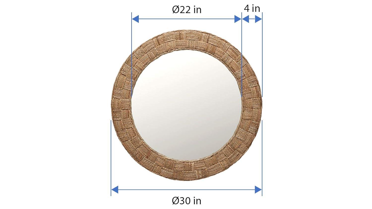 DaiZuY Round Rope Wall Mirror, Chequered, Beige/Natural
