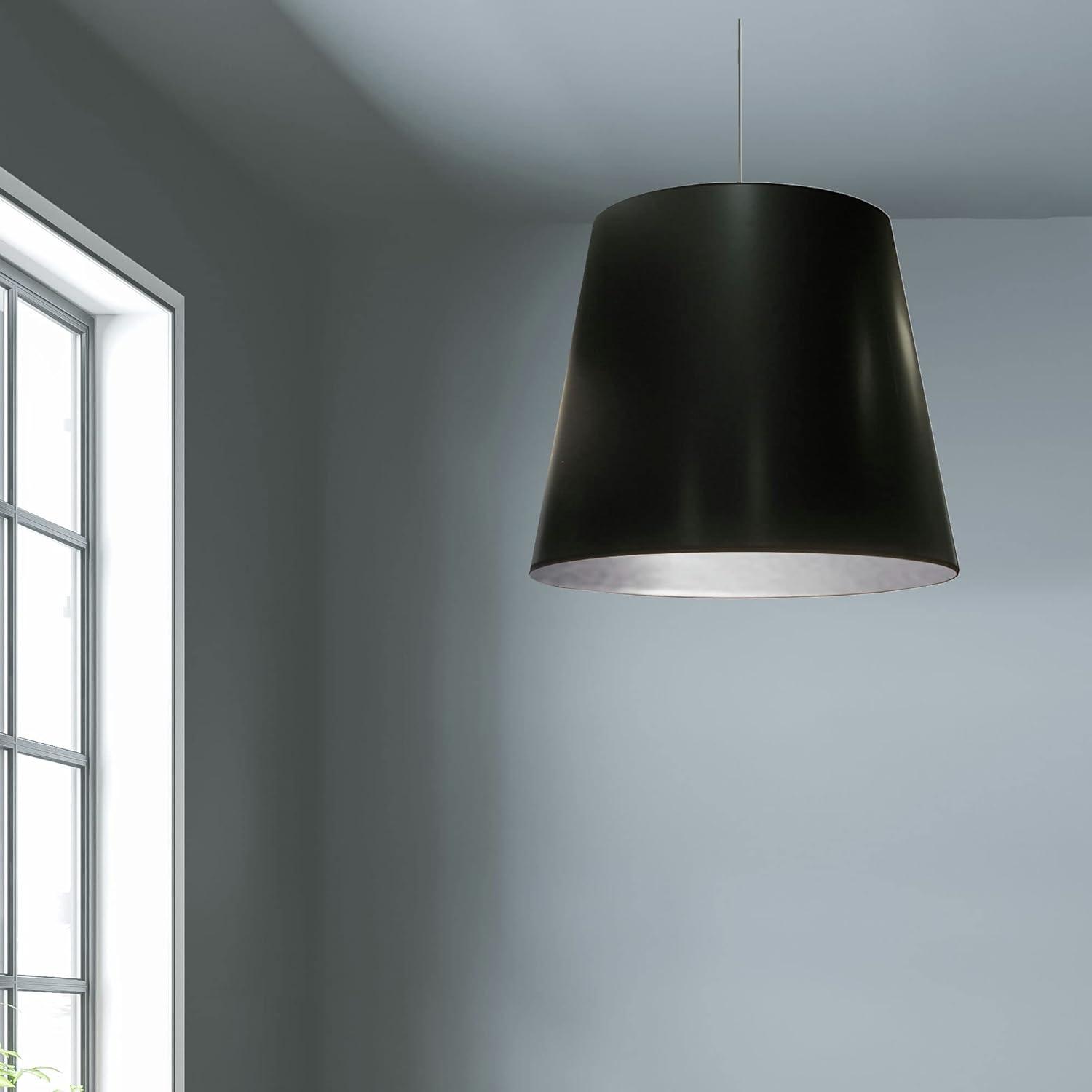 1 Light Oversized Drum Pendant With Shade-Finish:Black On Silver