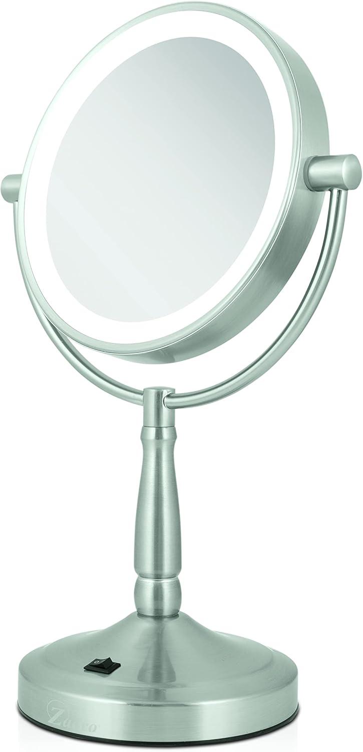 Satin Nickel Dual-Sided LED Lighted Magnifying Vanity Mirror