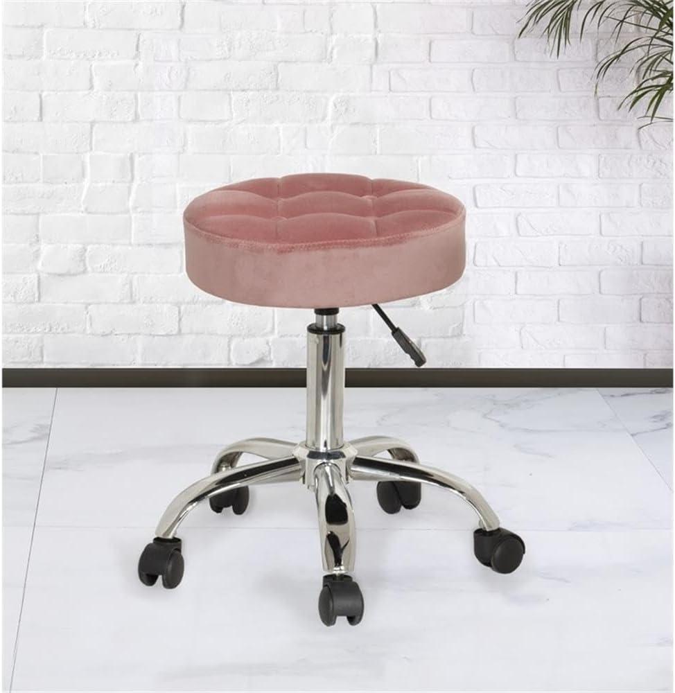 Dusty Pink Velvet Adjustable Backless Office Stool with Chrome Base