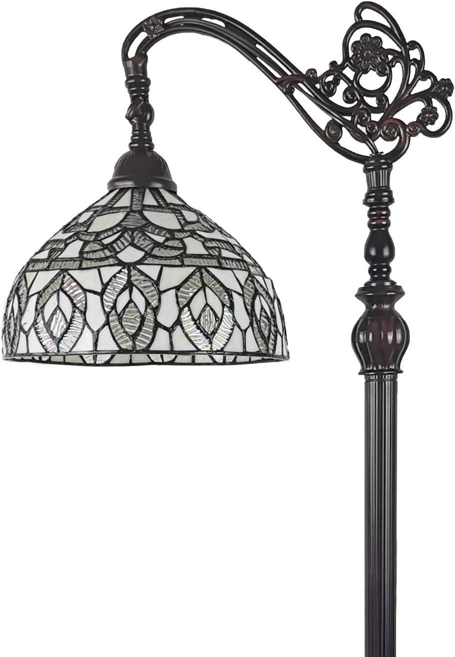 Bronze Arc 62" Floor Lamp with Adjustable Stained Glass Shade