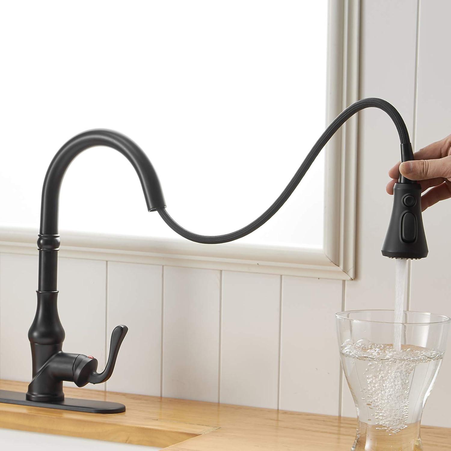 BWE Single-Handle Pull-Down Sprayer 3 Spray High Arc Kitchen Faucet With Deck Plate