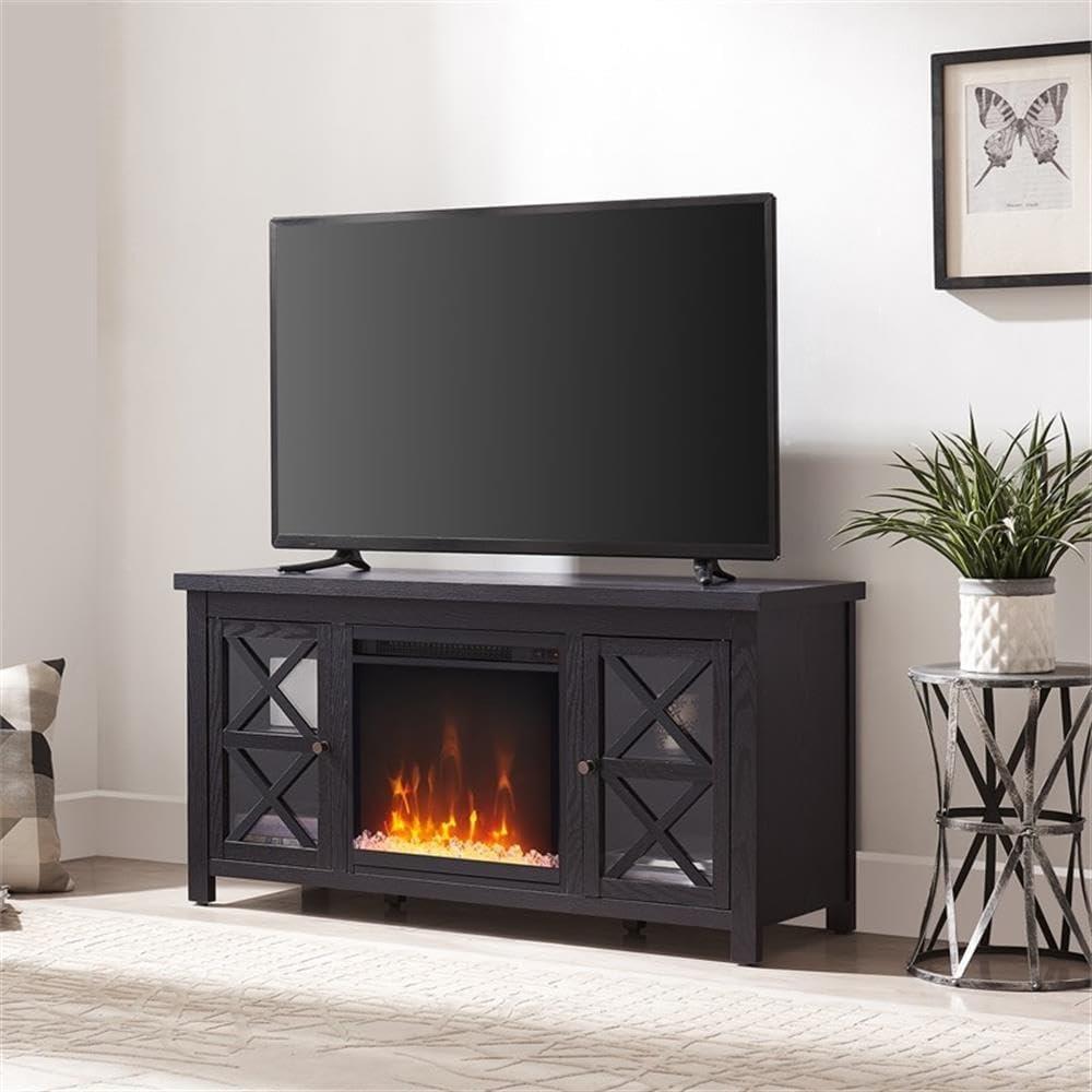 Evelyn&Zoe Colton Rectangular TV Stand with Crystal Fireplace for TV's up to 55", Black