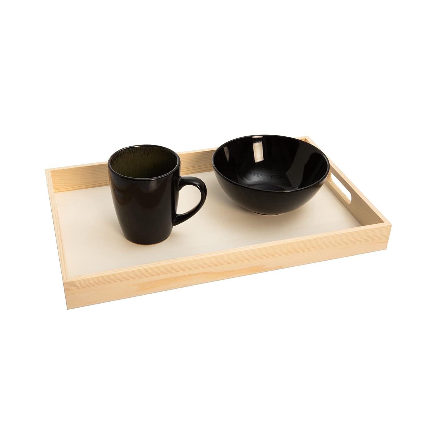 Natural Wood Rectangular Nested Serving Trays with Handles, Set of 5