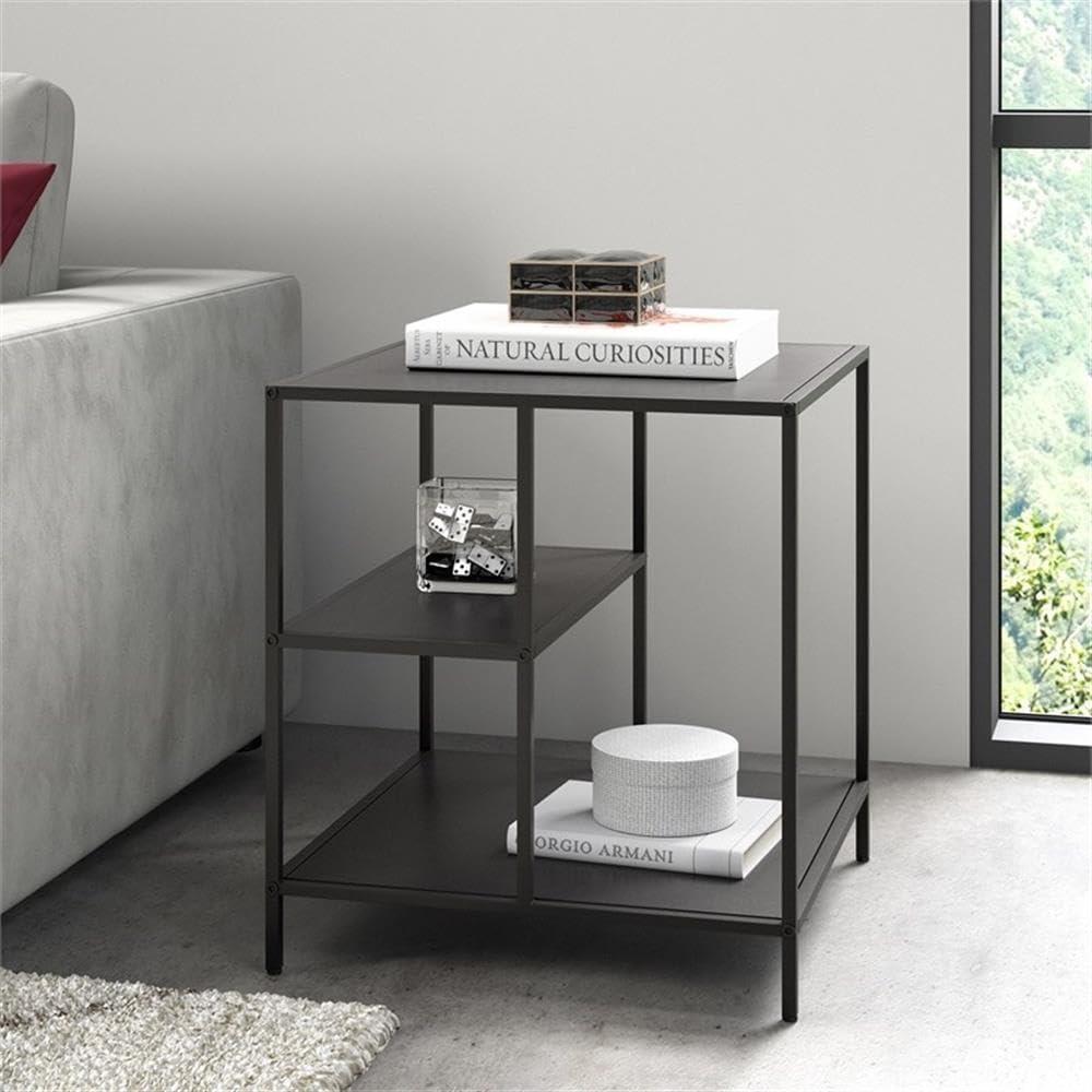 Evelyn&Zoe Winthrop 20" Wide Square Side Table with Metal Shelves in Blackened Bronze