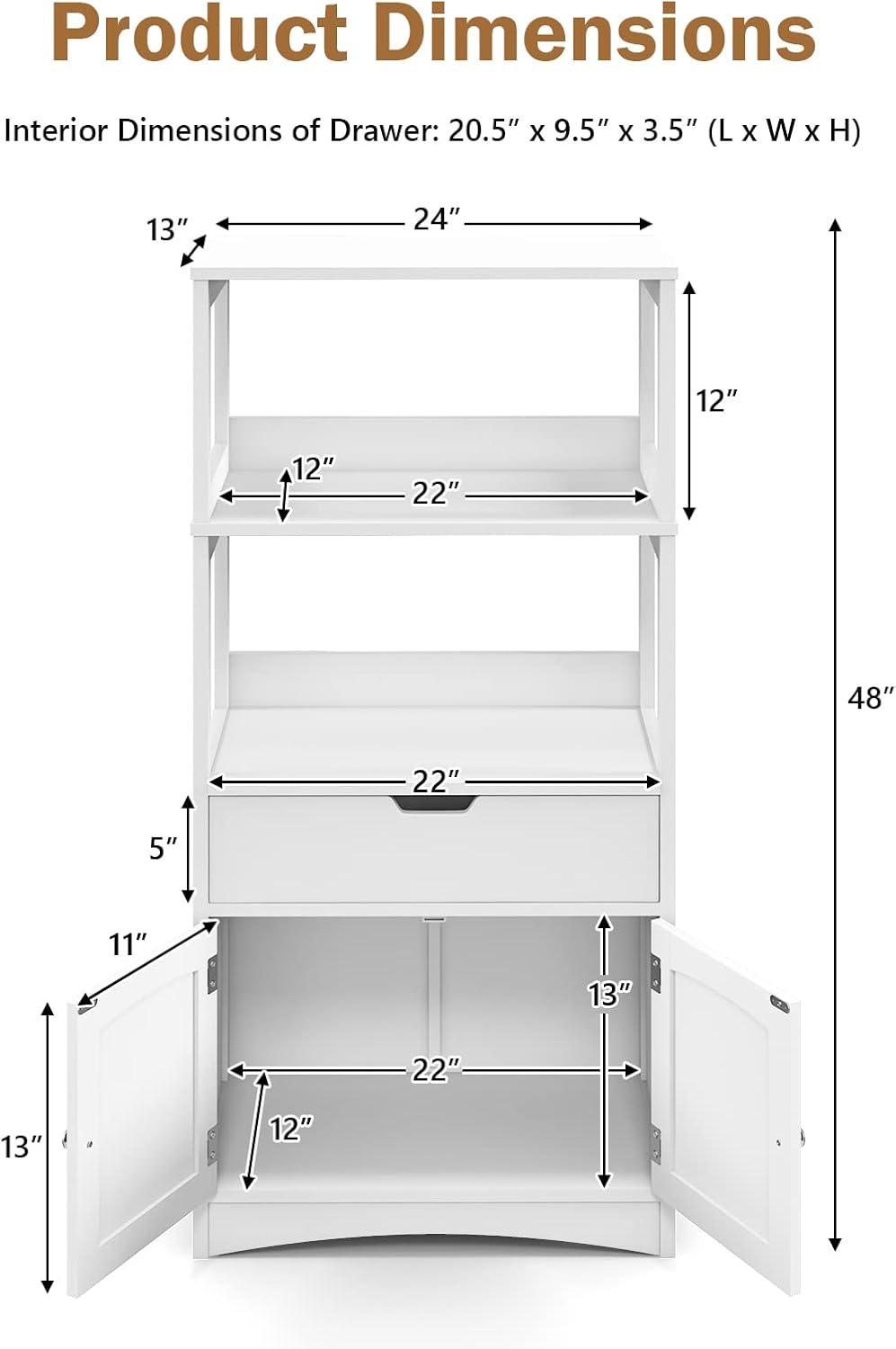 White Painted Engineered Wood Freestanding Cabinet with Shelves
