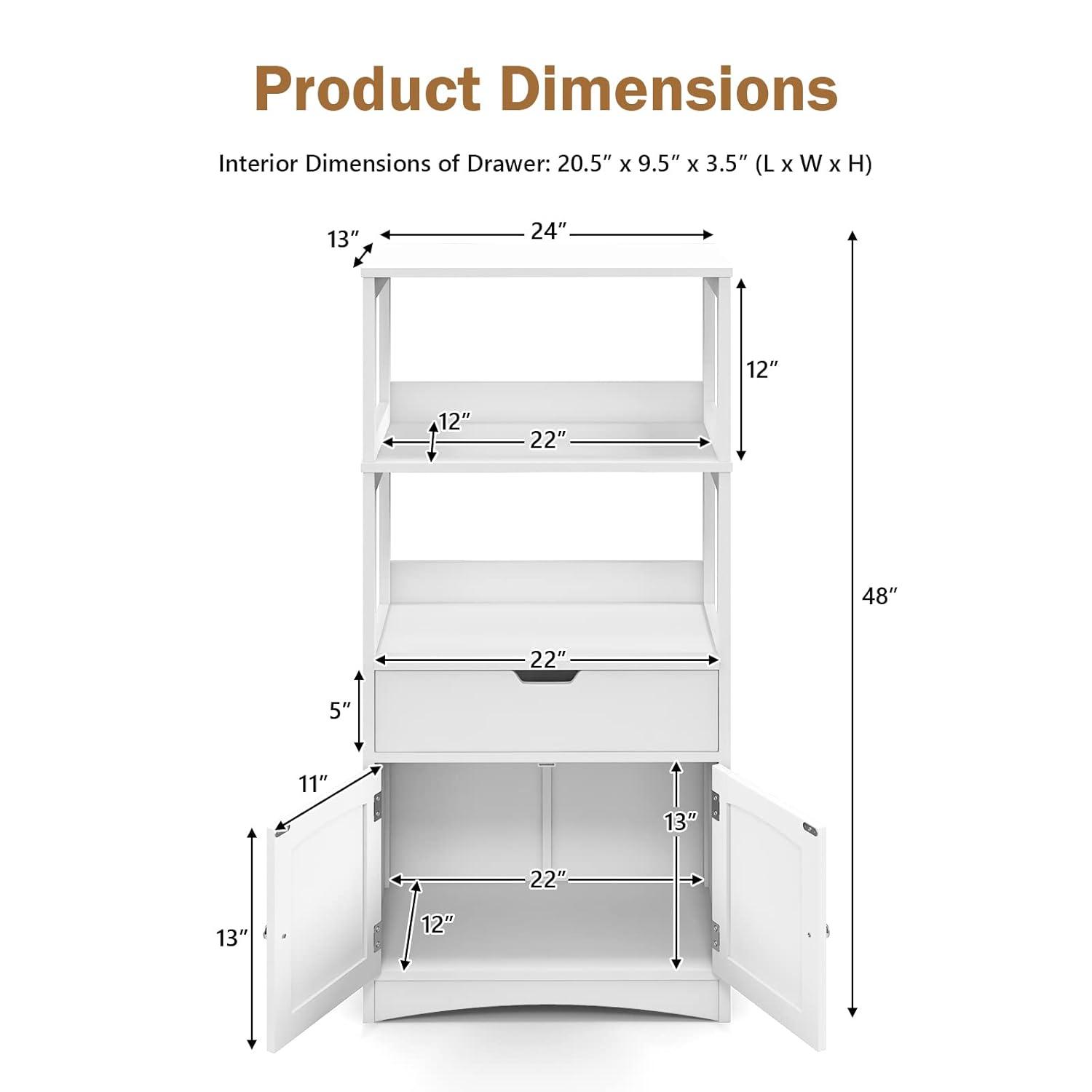 White Painted Engineered Wood Freestanding Cabinet with Shelves