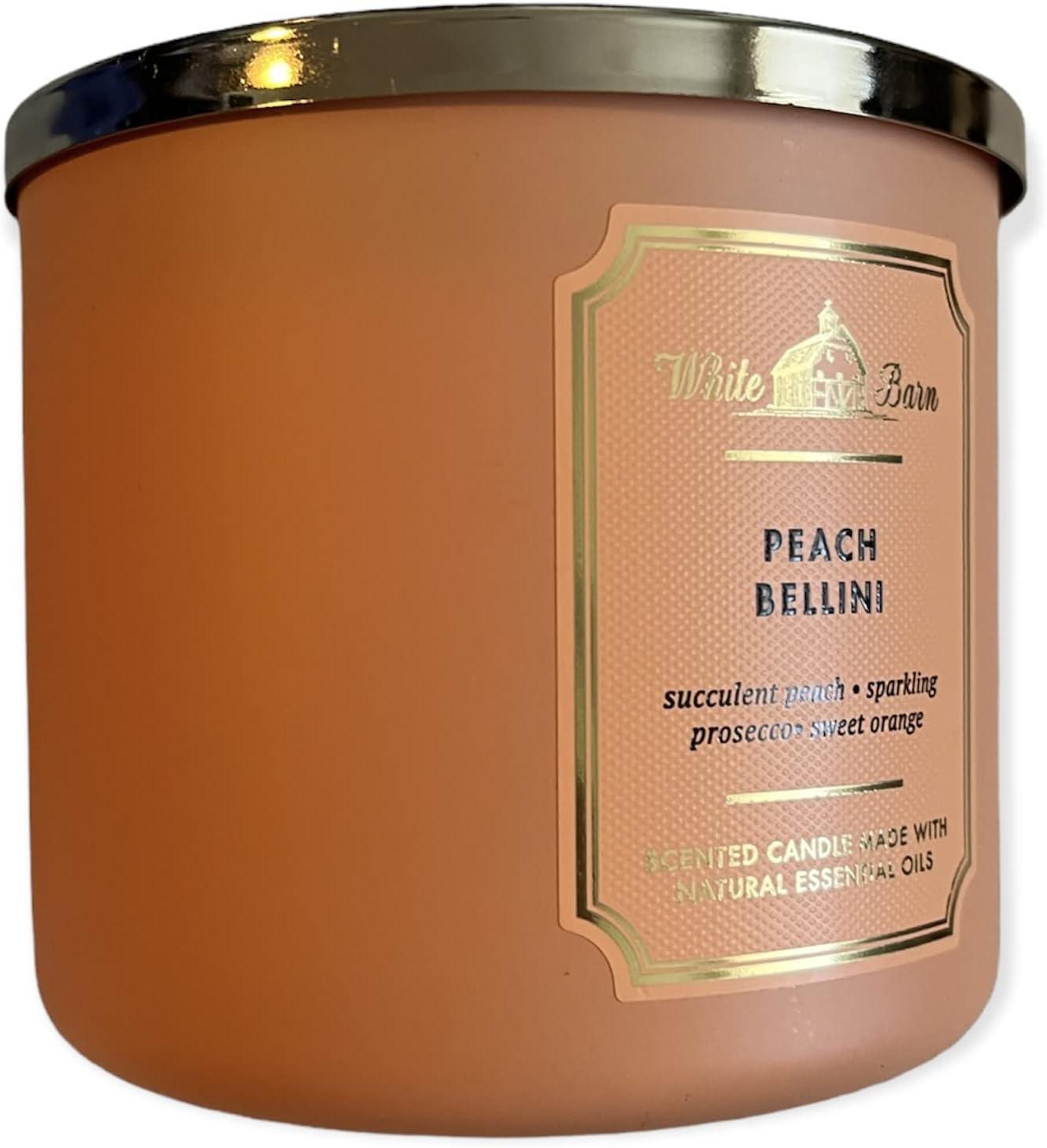 Bath and Body Works White Barn 3 Wick Scented Candle Peach Bellini with Essential Oils 14.5 Ounce