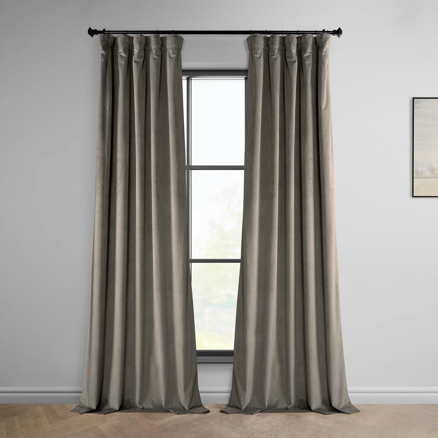 HPD Half Price Drapes Gallery Taupe Heritage Plush Velvet Room Darkening Curtains for Bedroom & Living Room Curtains (1 Panel), Window Curtains 84 inches long, Rod Pocket Curtains & Drapes,50W X 84L
