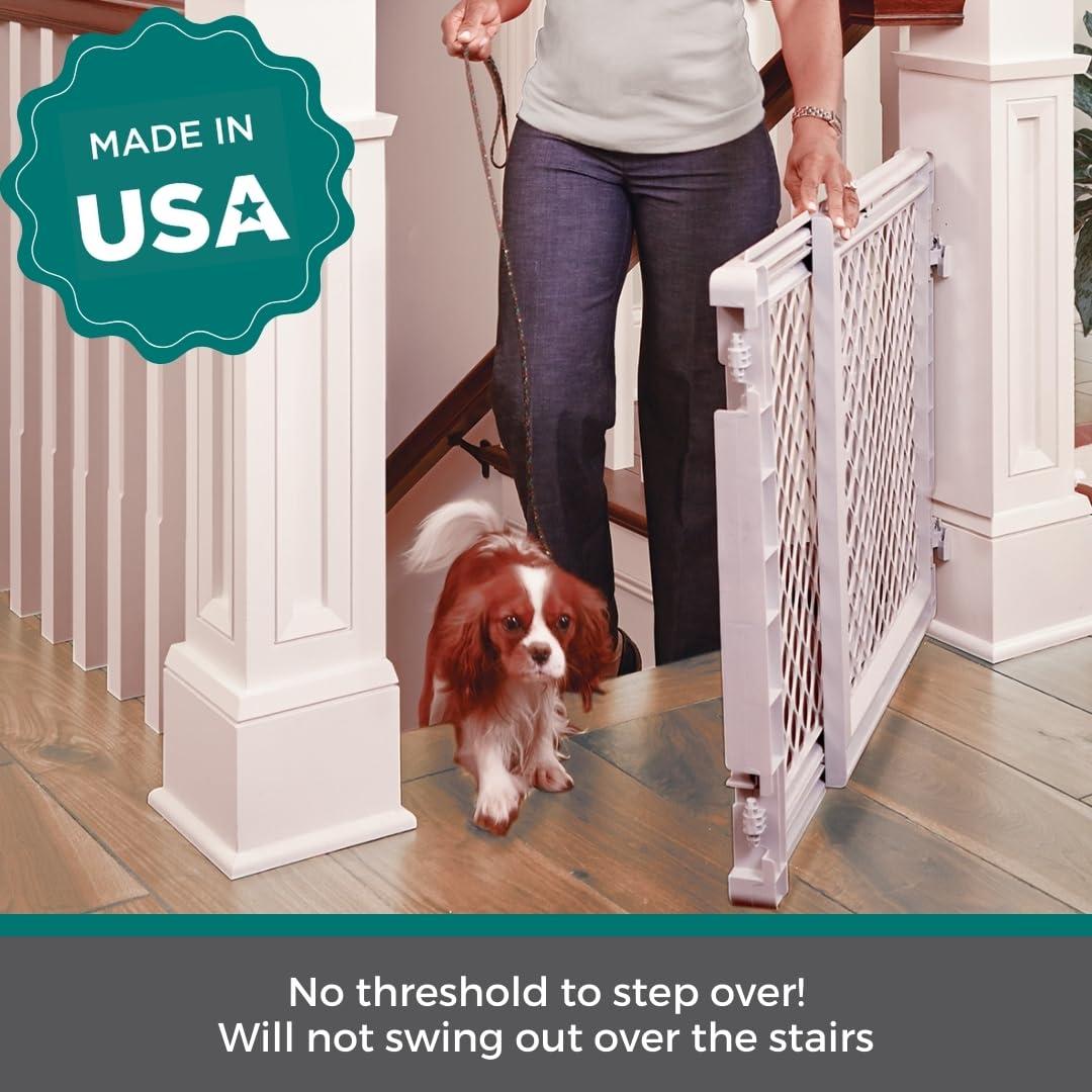 Light Gray Plastic and Metal Swinging Pet Gate for Stairs and Doorways