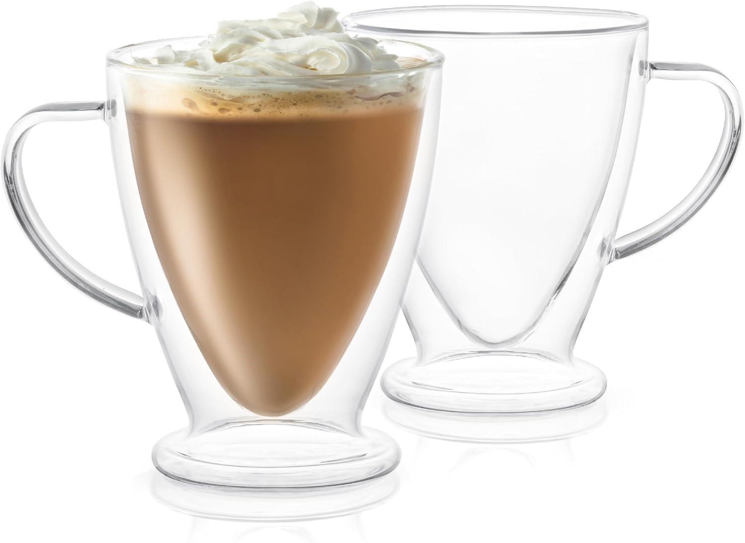 JoyJolt Declan Irish Double Wall Insulated Glass Coffee Cups - Set of 2 -15-Ounces