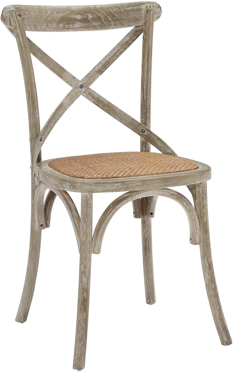 Modway Gear 18.5" Elm Wood and Rattan Dining Side Chair in Gray (Set of 4)