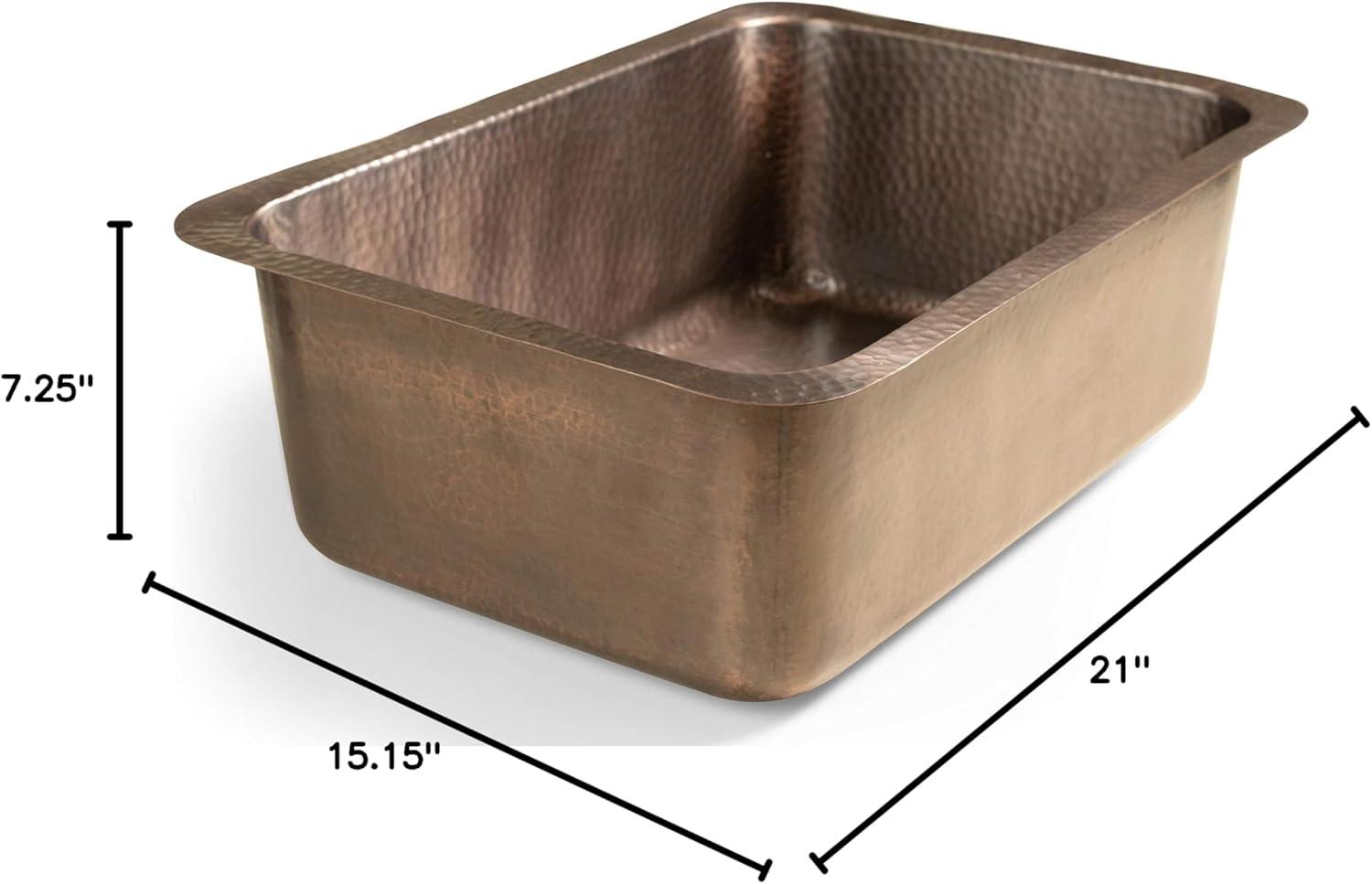 21" Hammered Copper Rectangular Drop-In Single Bowl Kitchen Sink