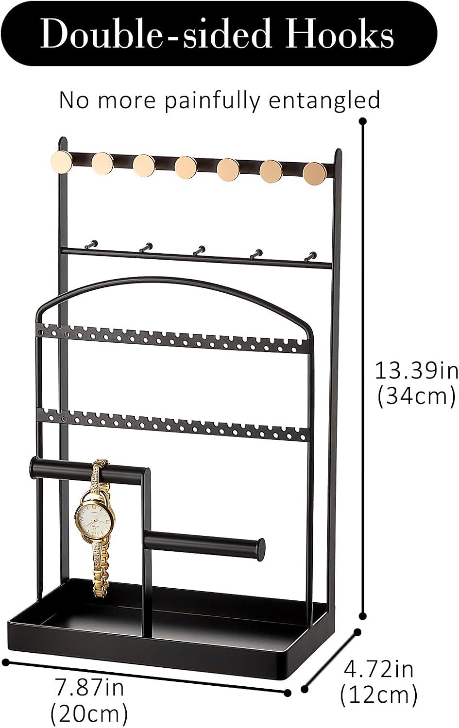 Jewelry Holder, Accessory Organizer, Jewelry Display Stand with Metal Frame and Velvet Tray