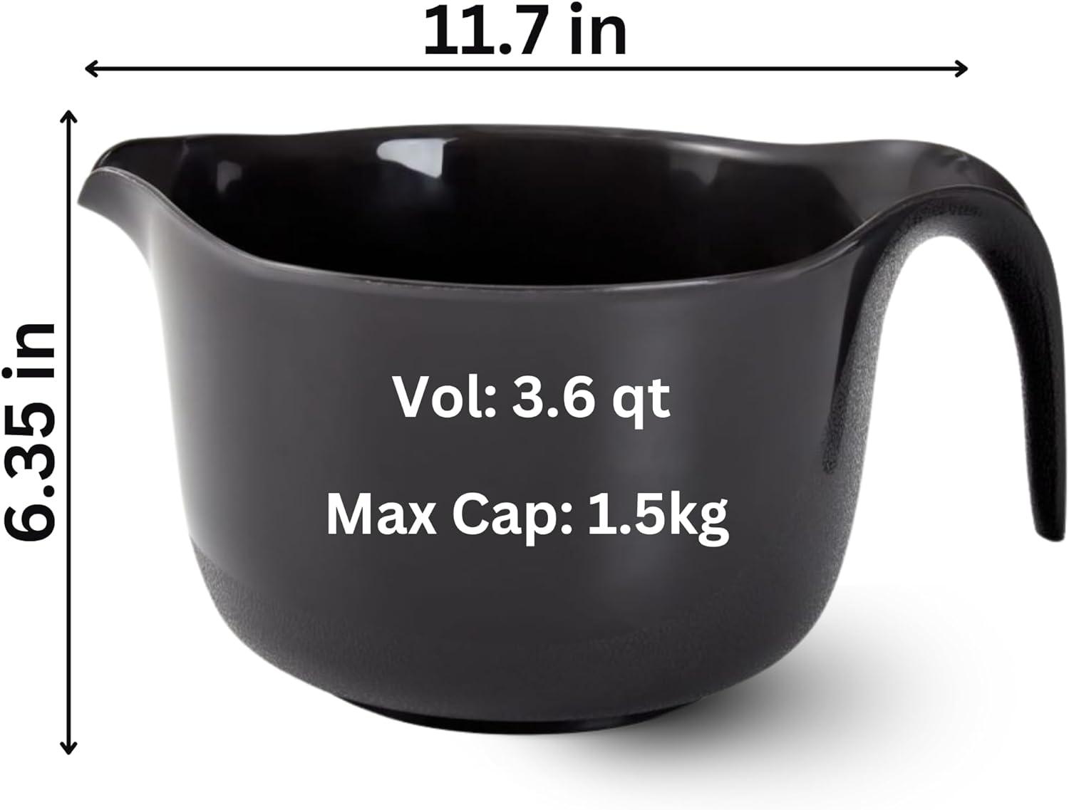 Black and Gray Plastic Mixing Bowl Set with Handles and Pour Spout, 2 Pieces