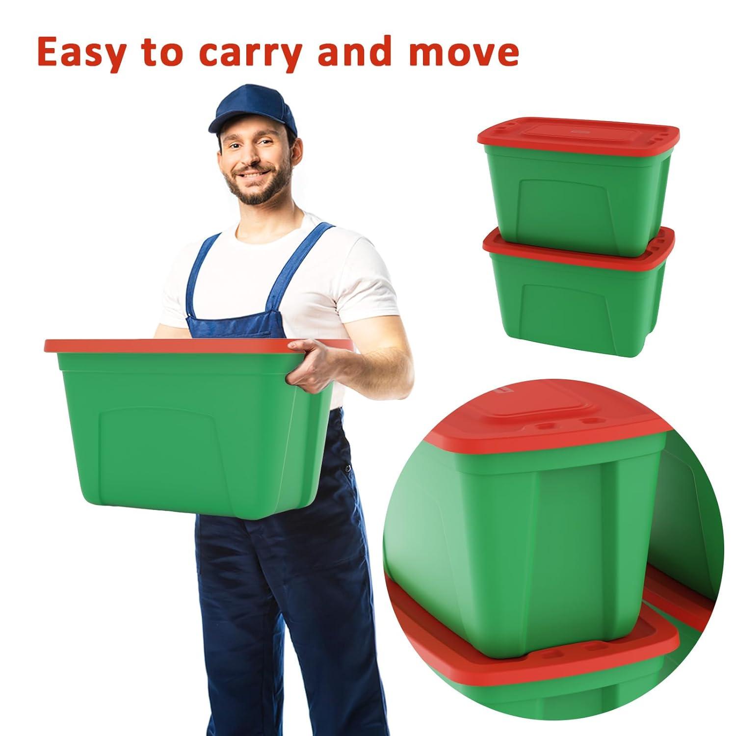 Green and Red 18-Gallon Stackable Plastic Christmas Storage Boxes with Lids (Set of 4)