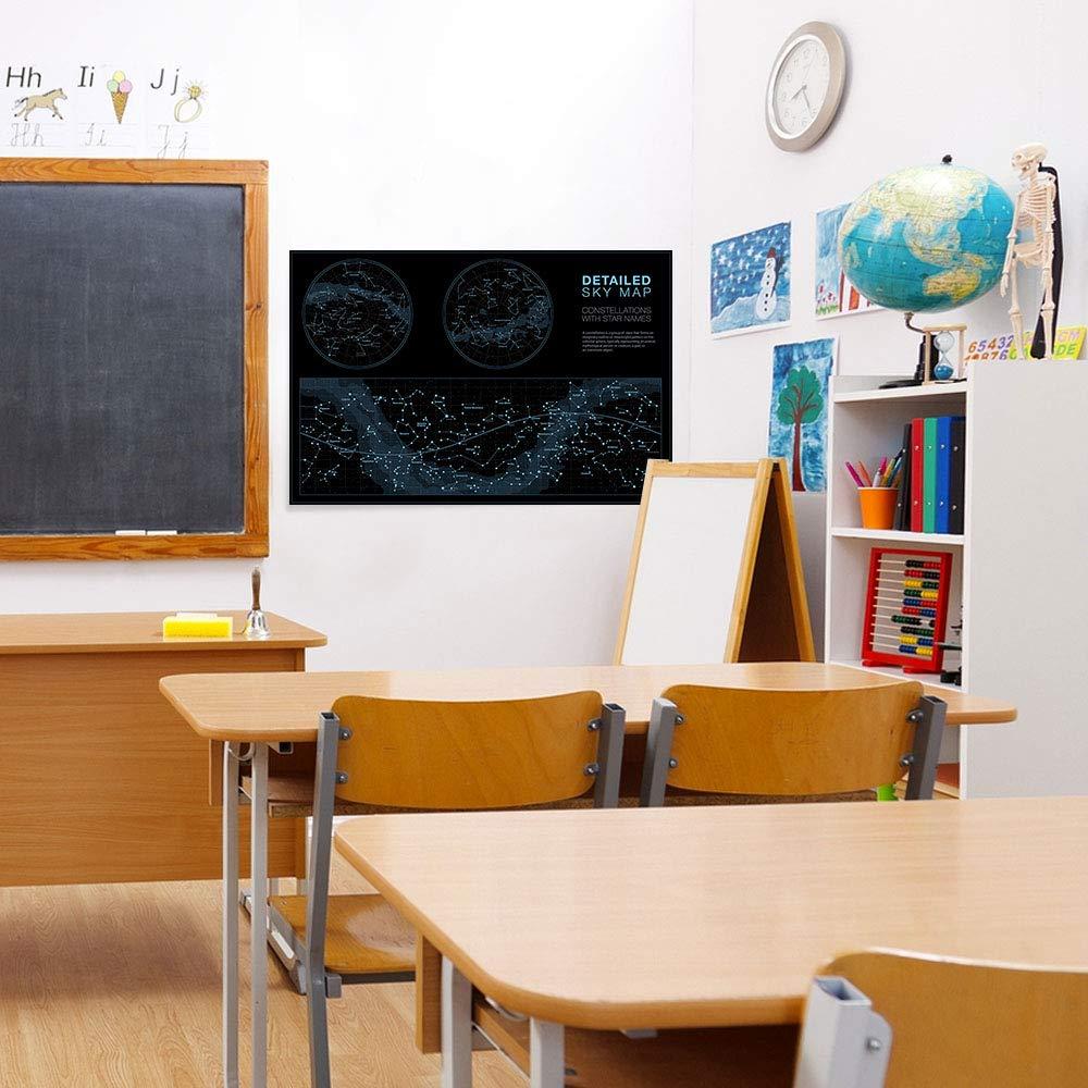 Higly Detailed Sky Map Poster - Constellations with Star Names - Wall Art Print for School Home Office Classroom Décor - 16X24 inches