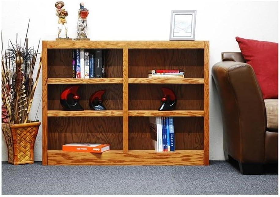 Concepts in Wood 6 Shelf Double Wide Wood Bookcase, 36 inch Tall - Oak Finish