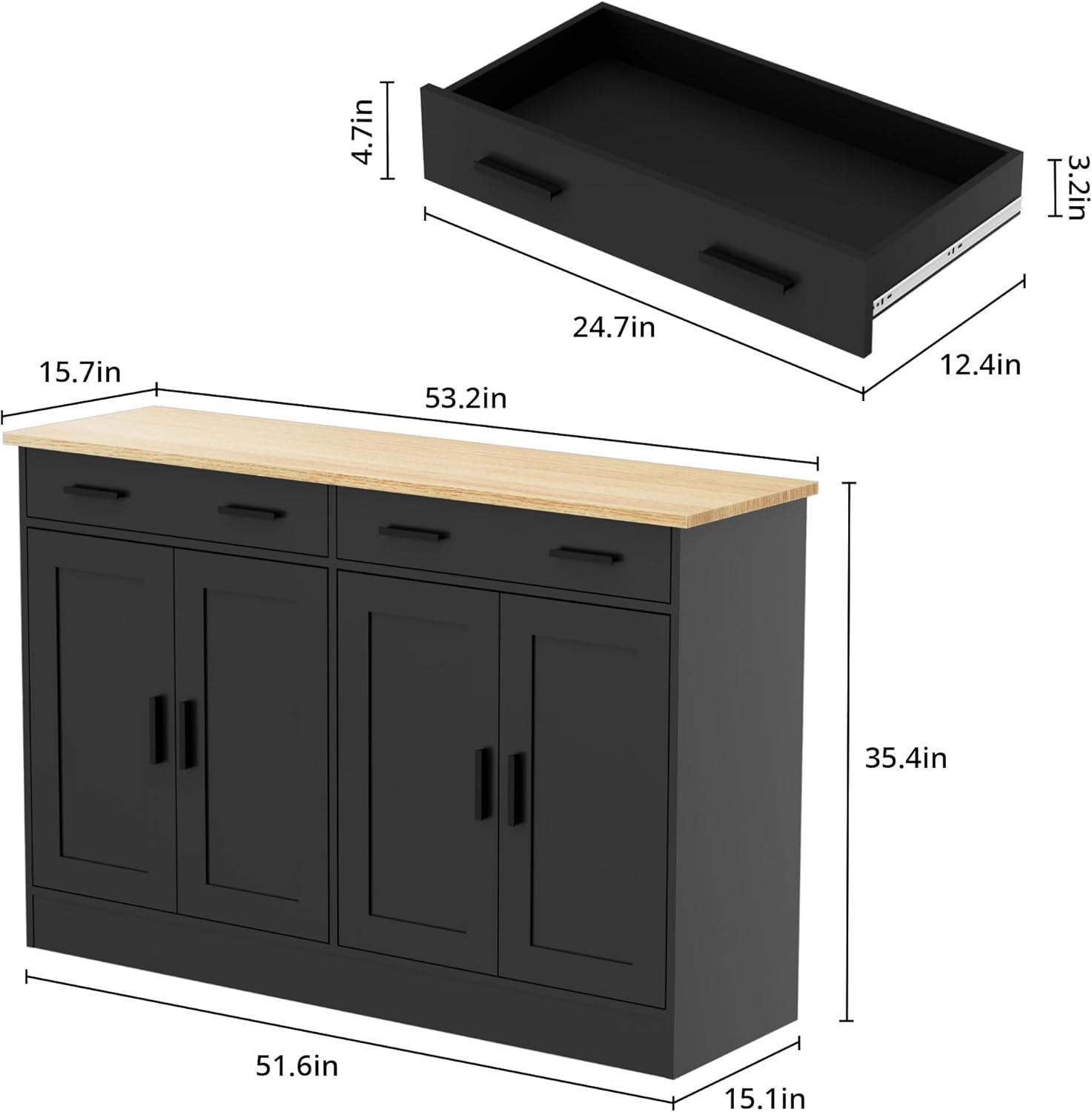 Winston Porter Buffet Cabinet, Coffee Bar Cabinet With 2 Drawers & 4 Doors, Kitchen Buffet Sideboard For Living Room, Kitchen