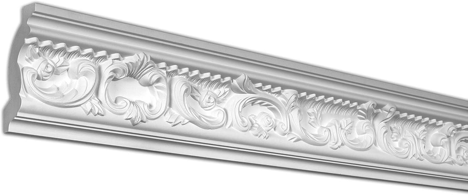 Primed White Polyurethane Floral Crown Moulding 7-7/8-ft