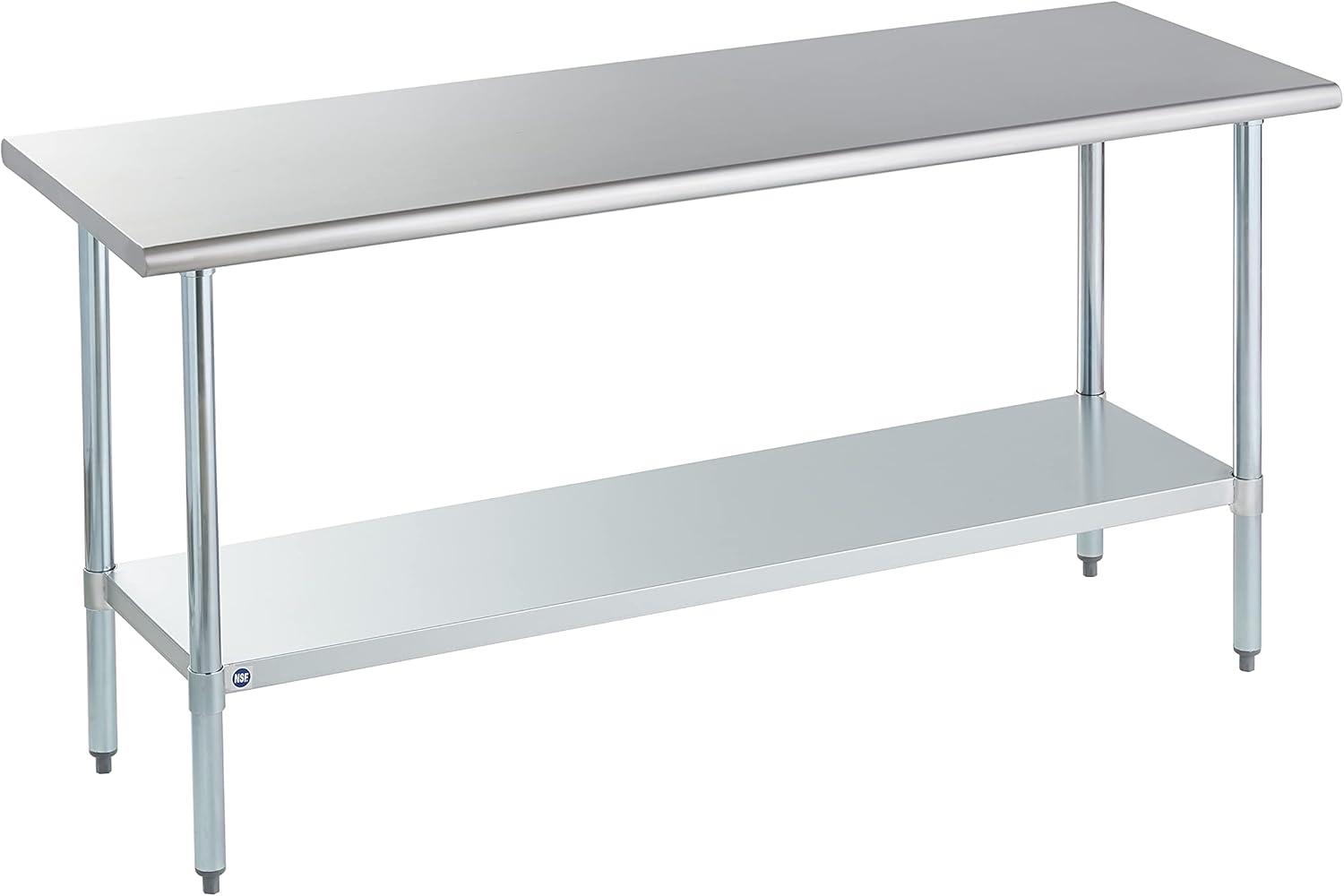 Rockpoint 72" Stainless Steel Prep Table with Adjustable Shelf