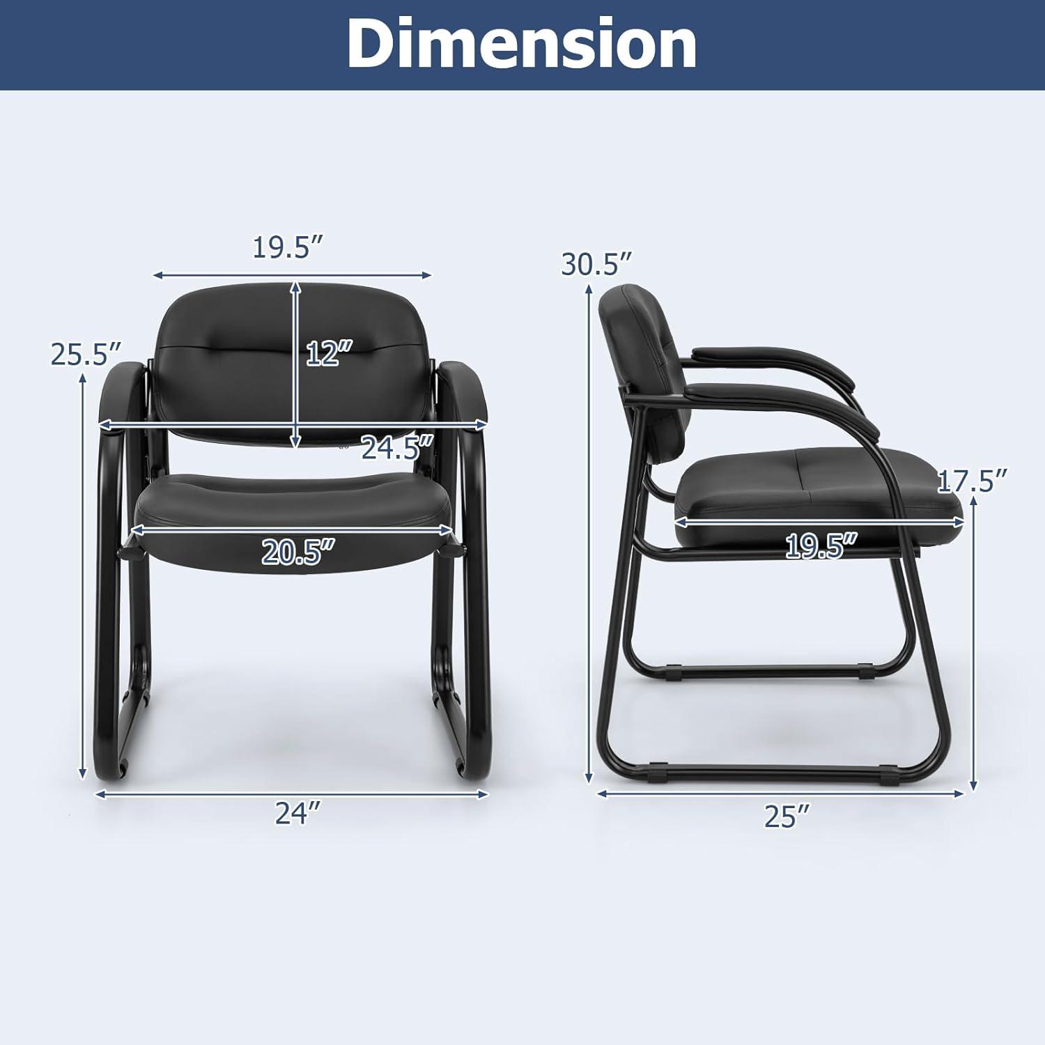 YYAo Waiting Room Chairs,Reception Chairs,Waiting Conference Room Guest Chairs,Waiting Room Chair Set of 2 Reception Chairs with Sled Base and Padded Arm Rest-Black