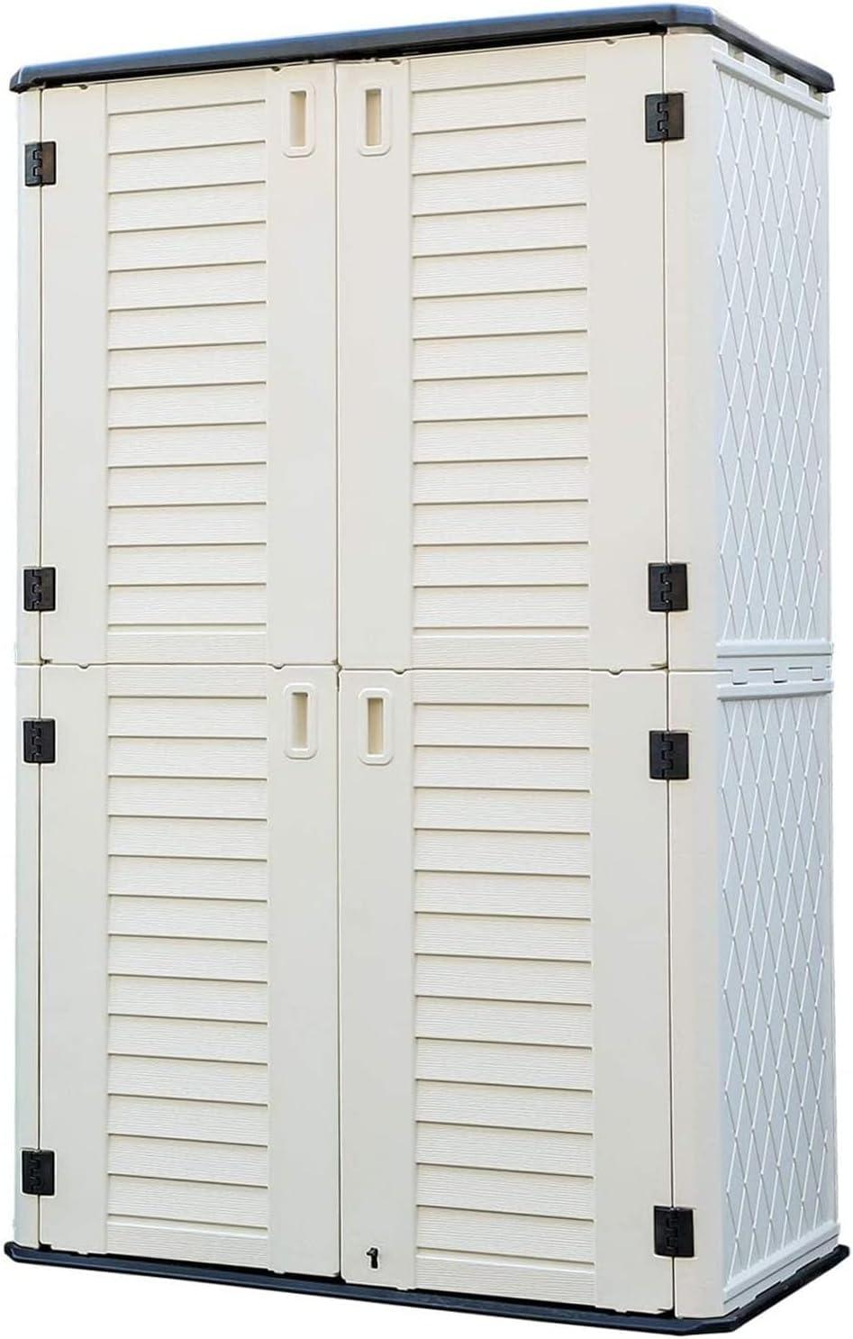 ADDOK 34 Cu.ft Outdoor Storage Shed, Horizontal Storage Unit Weather Resistance, Thick HDPE Resin Storage Cabinet for Backyards, Patio, Garden(White)