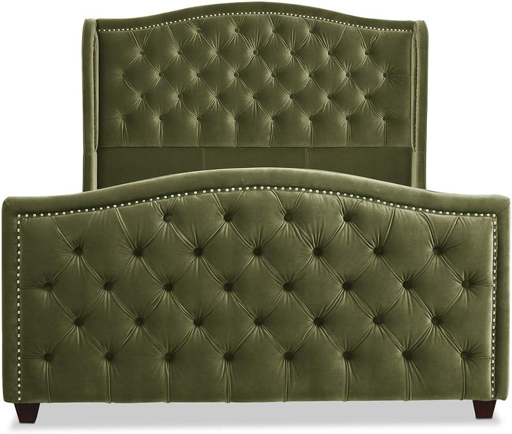 Jennifer Taylor Home Marcella Tufted Wingback Queen Bed Olive Green