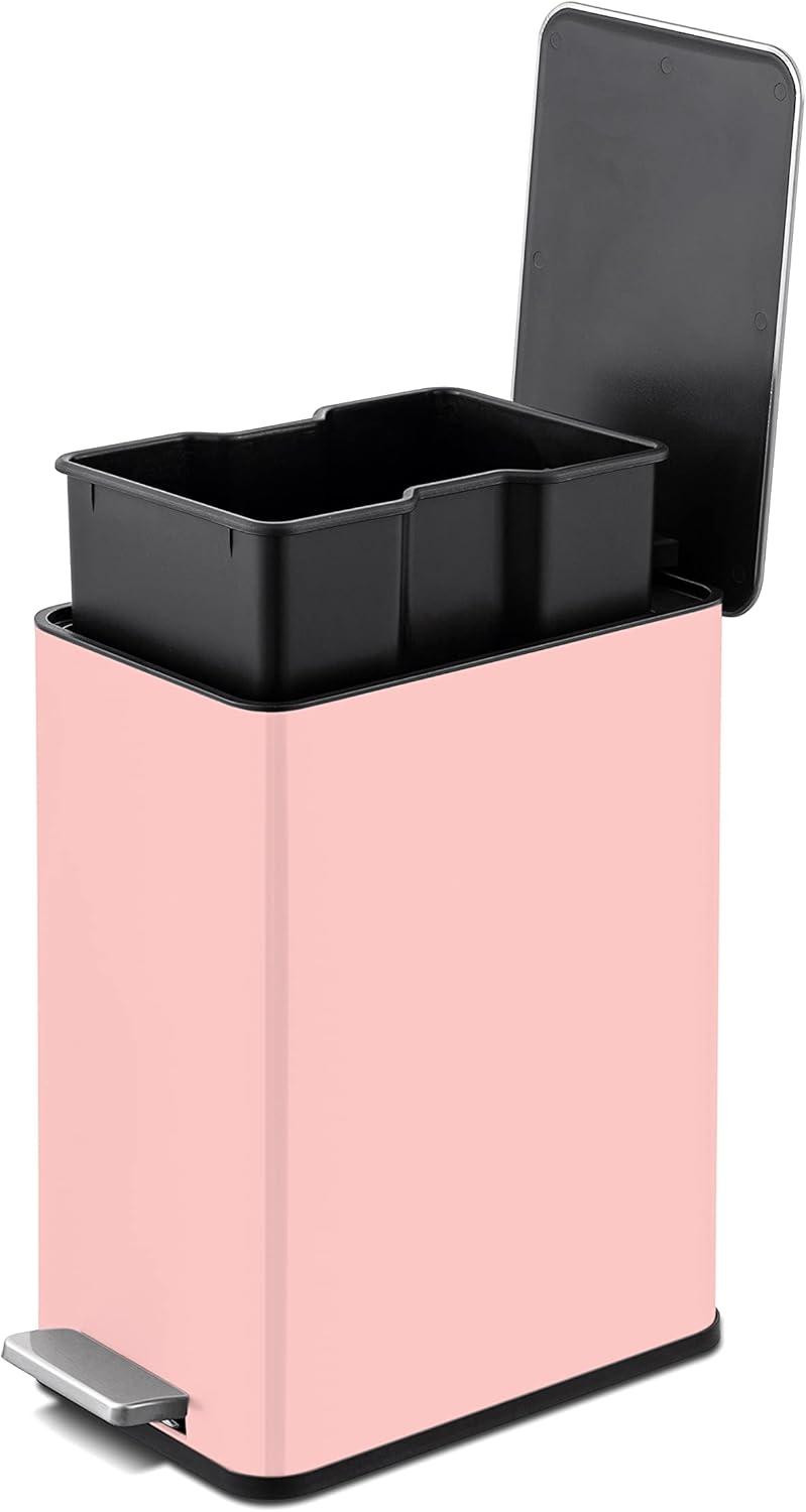 Blush Pink Stainless Steel Pedal Trash Can with Soft Close Lid